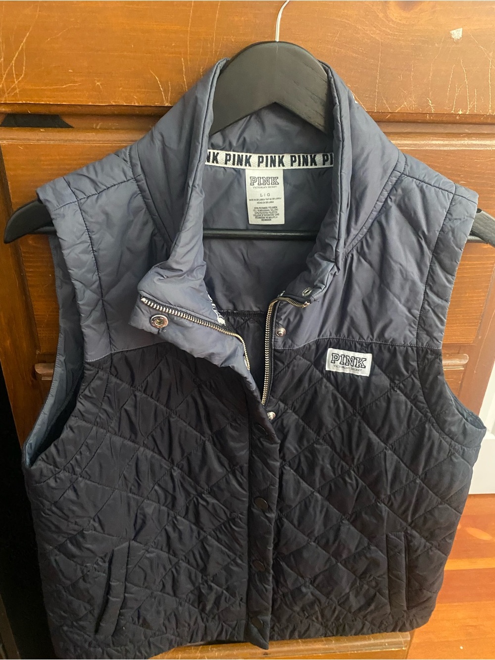 Victoria's Secret PINK Quilted Two-Tone Navy & Charcoal Puffer Vest